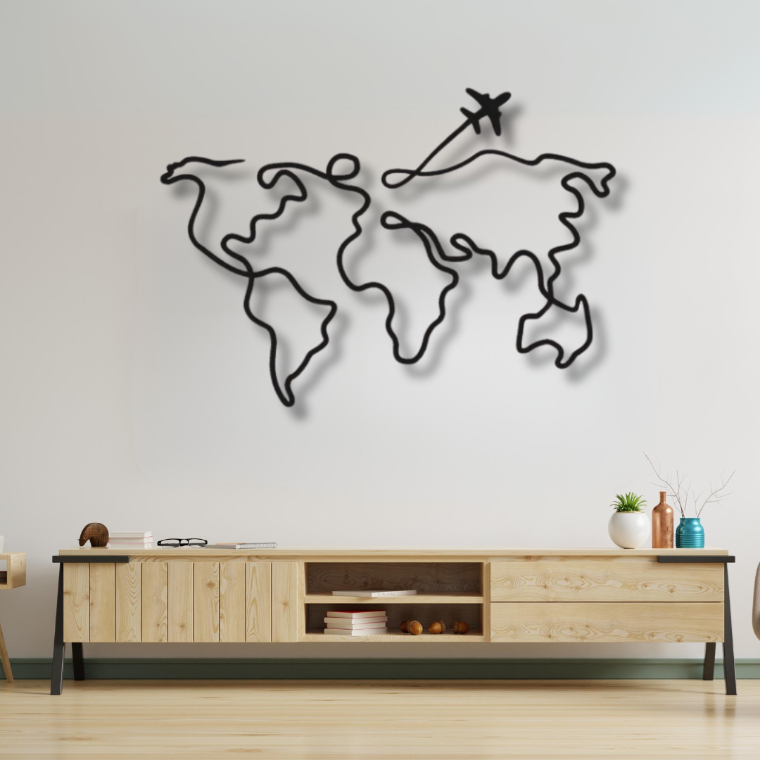Simple World Map Metal Wall Art - | Metal Art Cafe